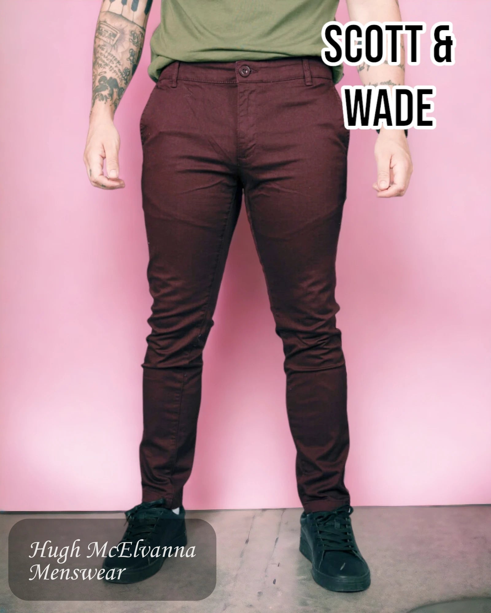 Scott & Wade SPRINT Maroon Chino - Hugh McElvanna Menswear 