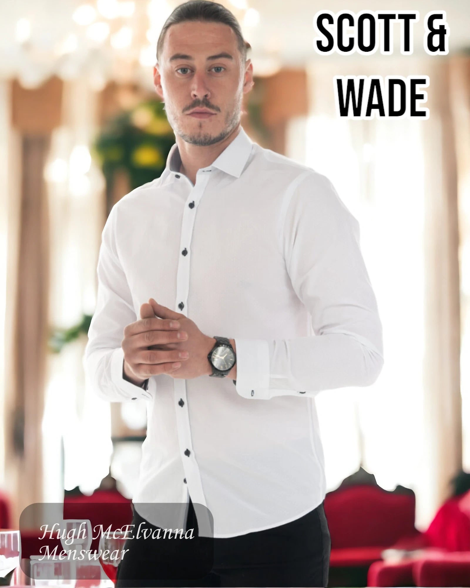 White Slim Fit Self Design Shirt - UNION - Hugh McElvanna Menswear 