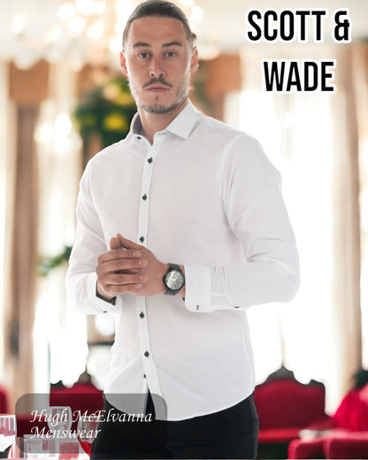 White Slim Fit Self Design Shirt - UNION