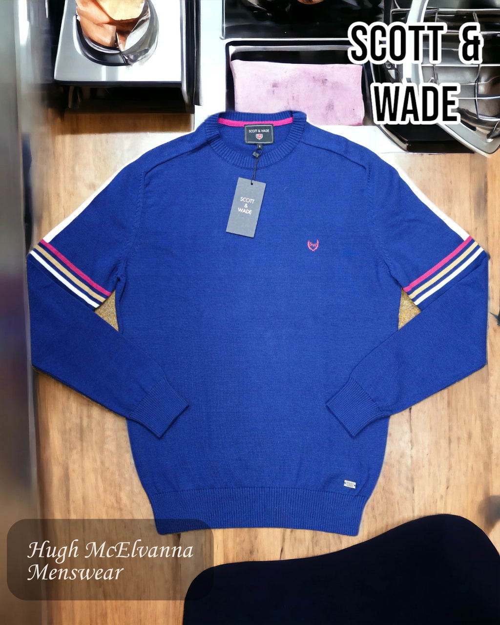 Scott & Wade 'HUGO' Blue Crew Neck Pullover 