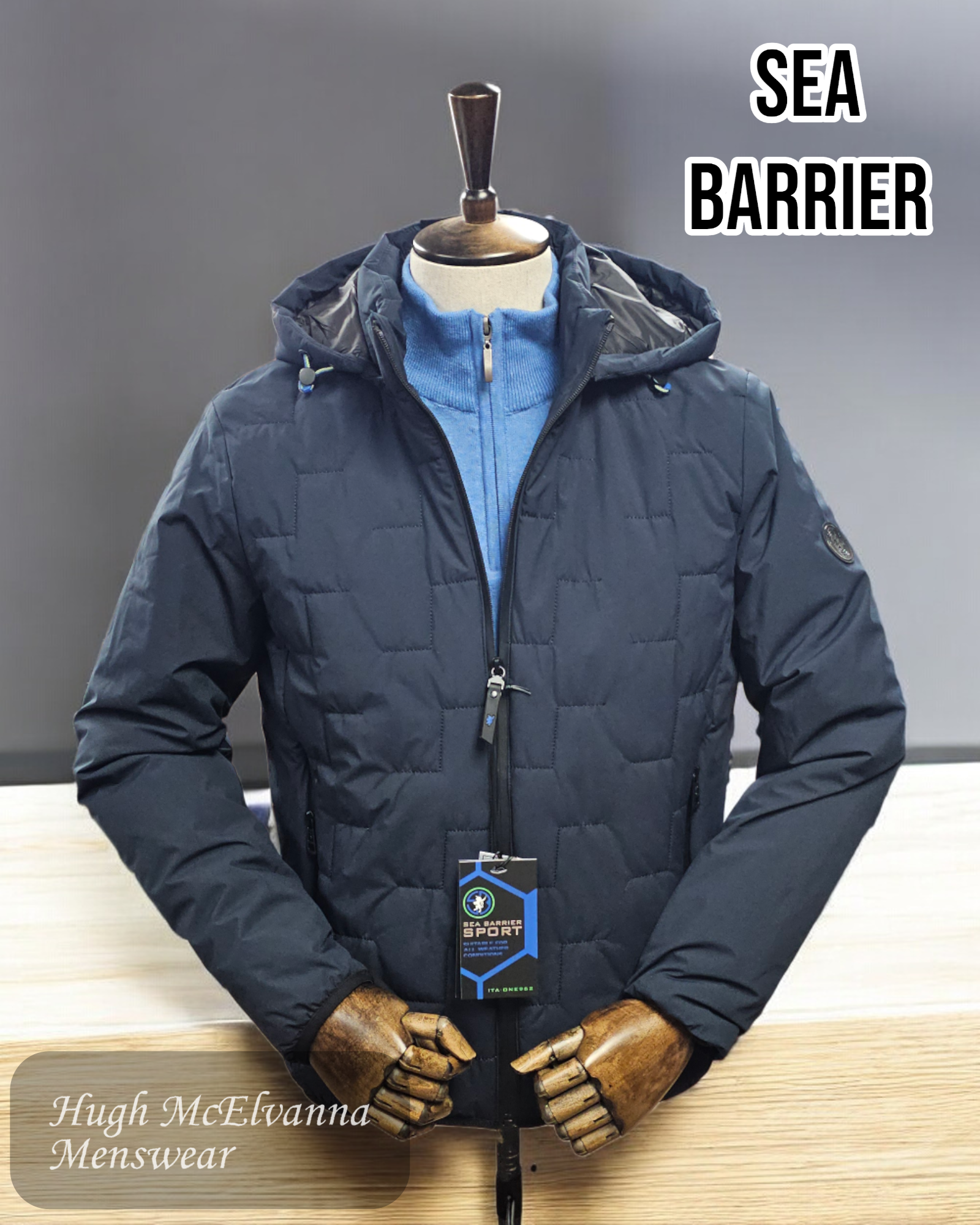 Sea Barrier LEONE Navy Hooded Jacket - Hugh McElvanna Menswear 