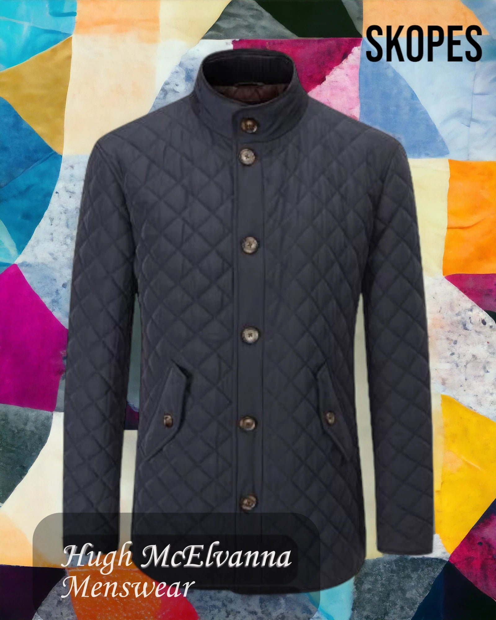 'PEMBRIDGE' Navy Quilted Car Coat by Skopes - Hugh McElvanna Menswear 