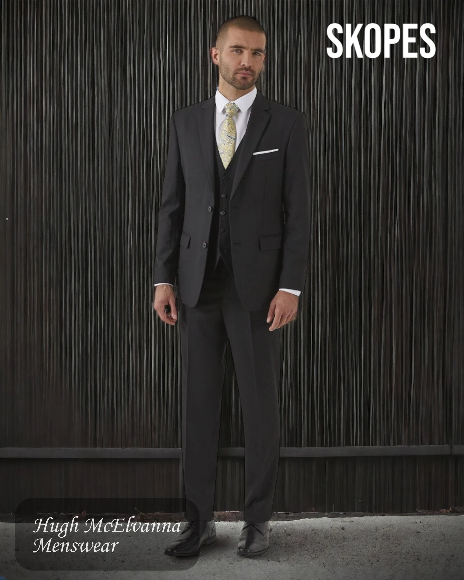 Mens ROMULUS Black Slim Fit Suit - Hugh McElvanna Menswear 