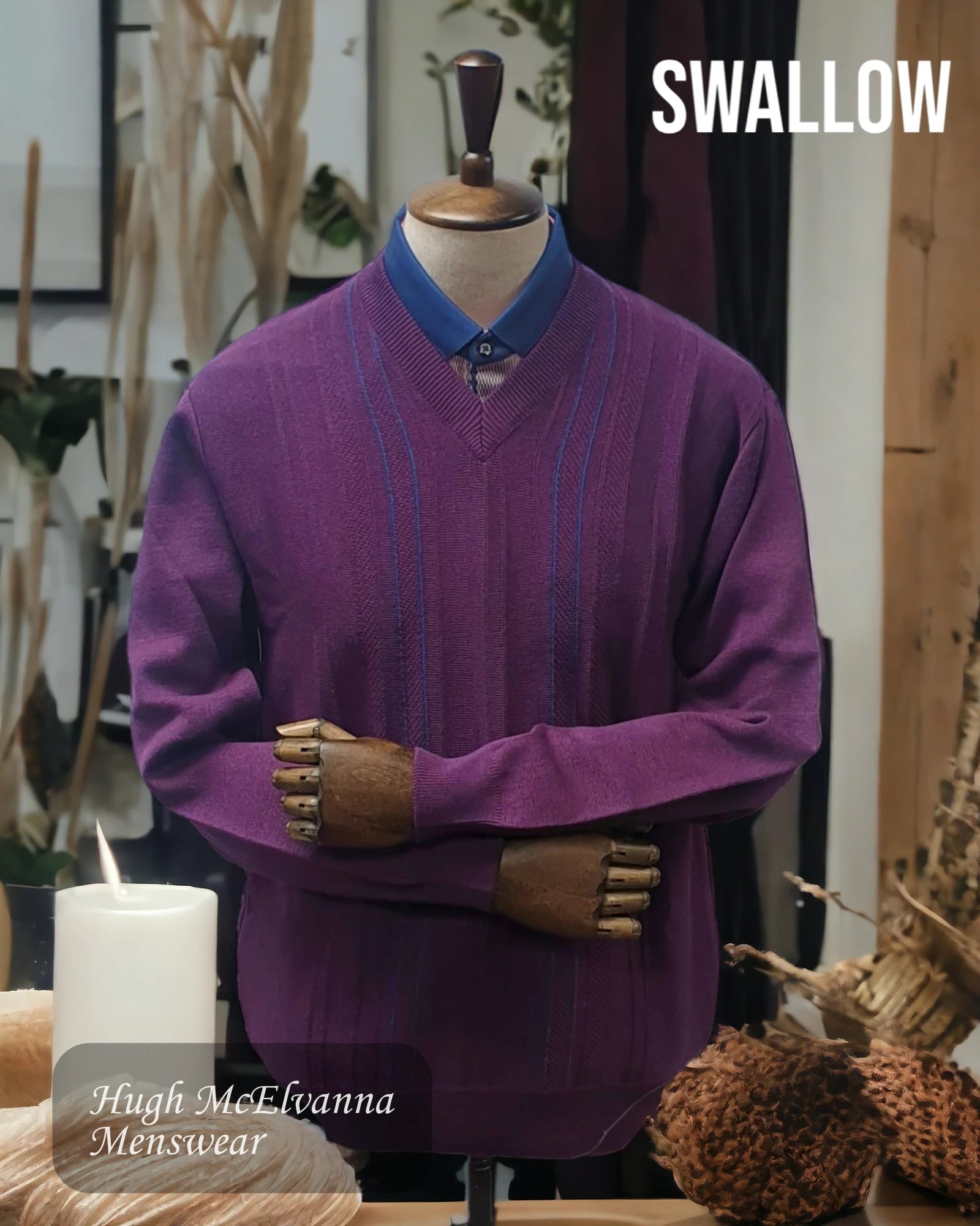 Mens HEATHER Sweater V Neck Design Front by Swallow Style: AW22.09 - Hugh McElvanna Menswear 