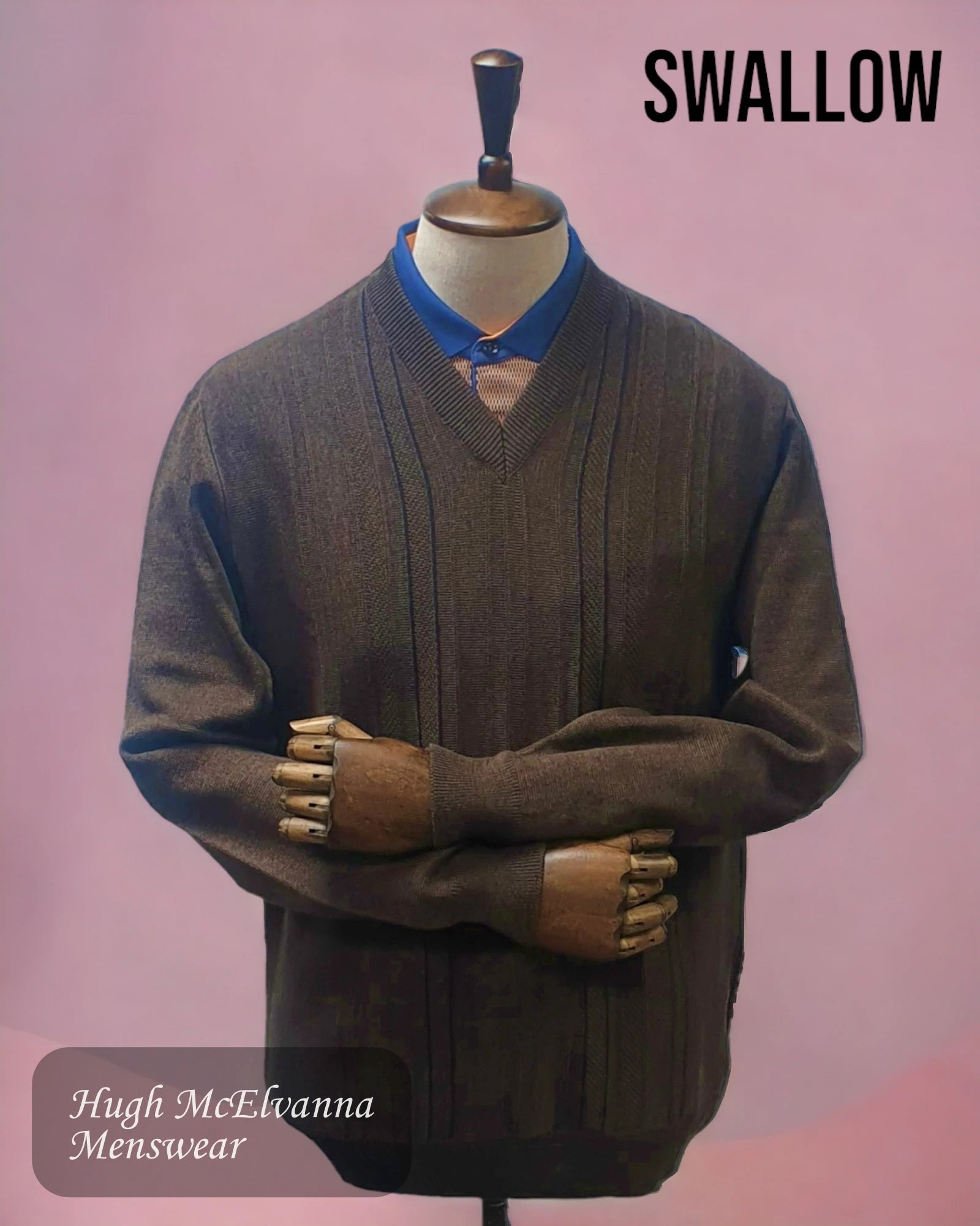 Mens BROWN Sweater V Neck Design Front by Swallow Style: AW22.09 - Hugh McElvanna Menswear 