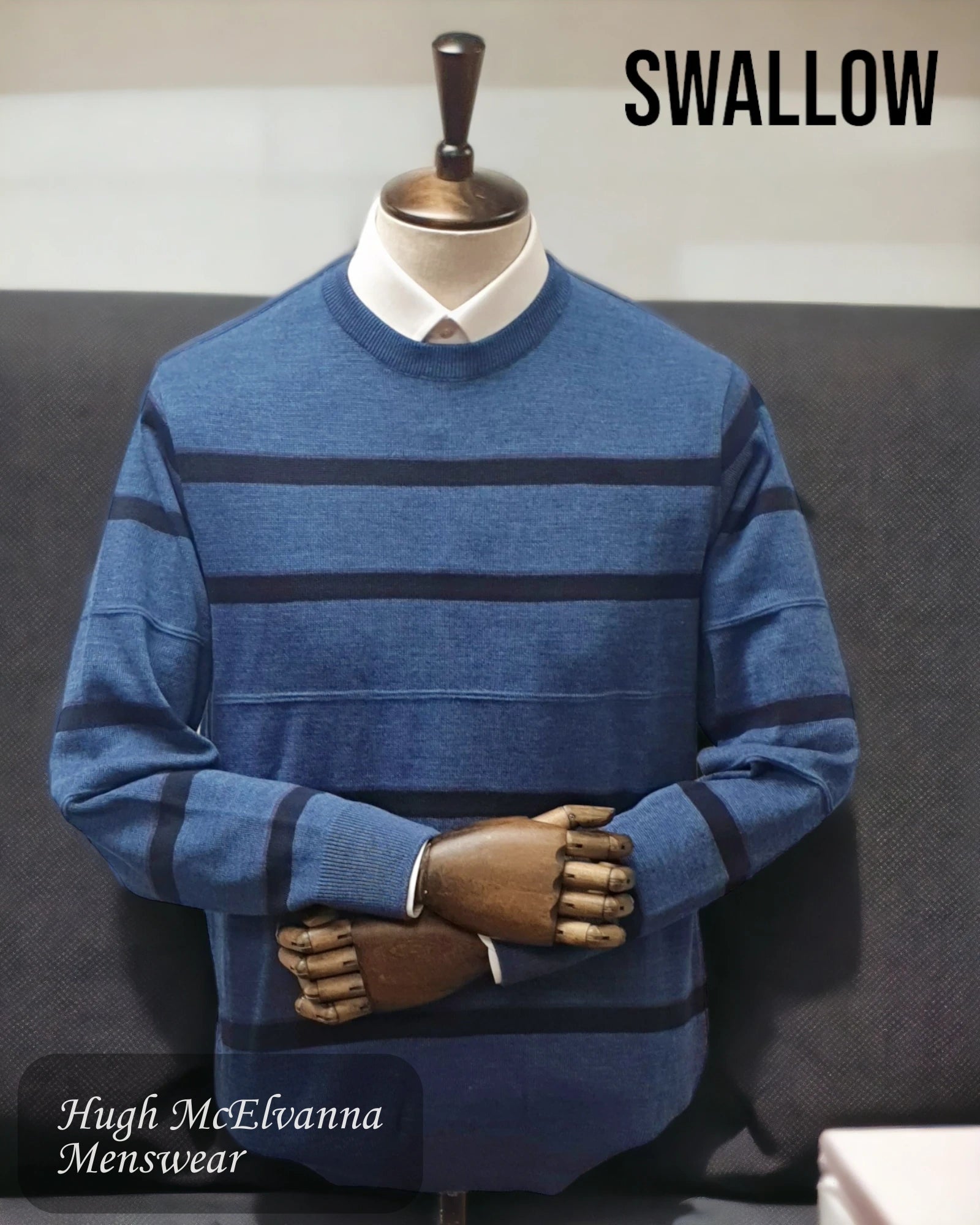 Mens Blue Round Neck Pullover - AW22.12 - Hugh McElvanna Menswear 