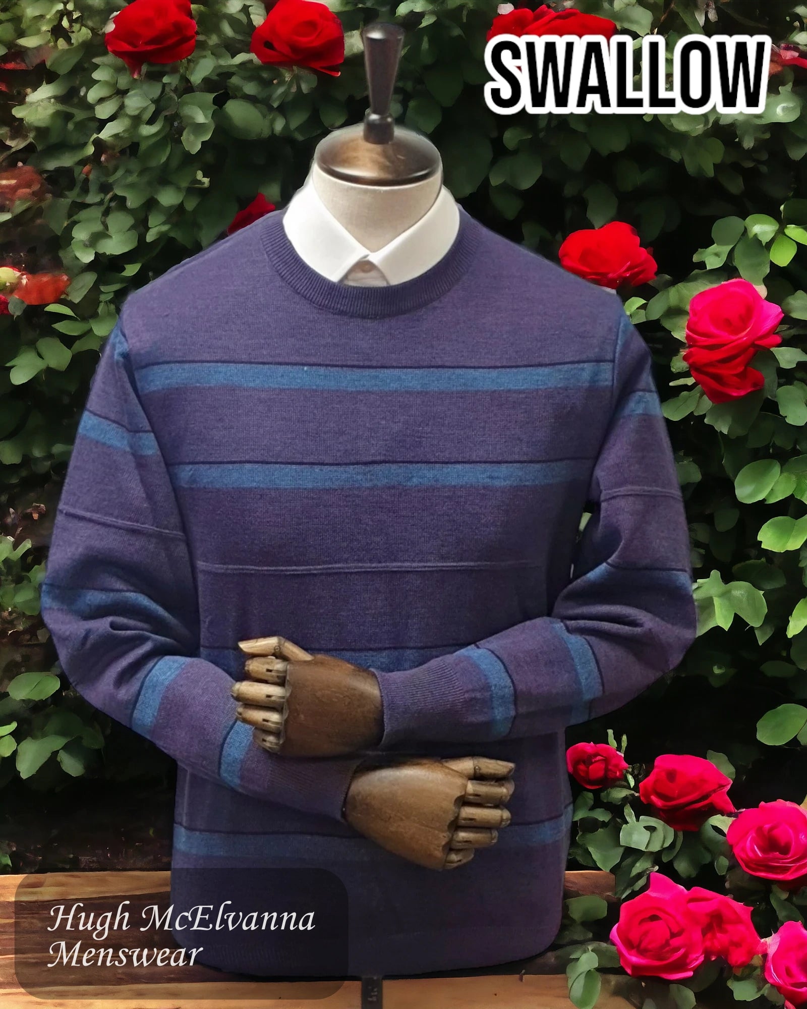 Purple Round Neck Stripe Pullover - AW22.12 - Hugh McElvanna Menswear 