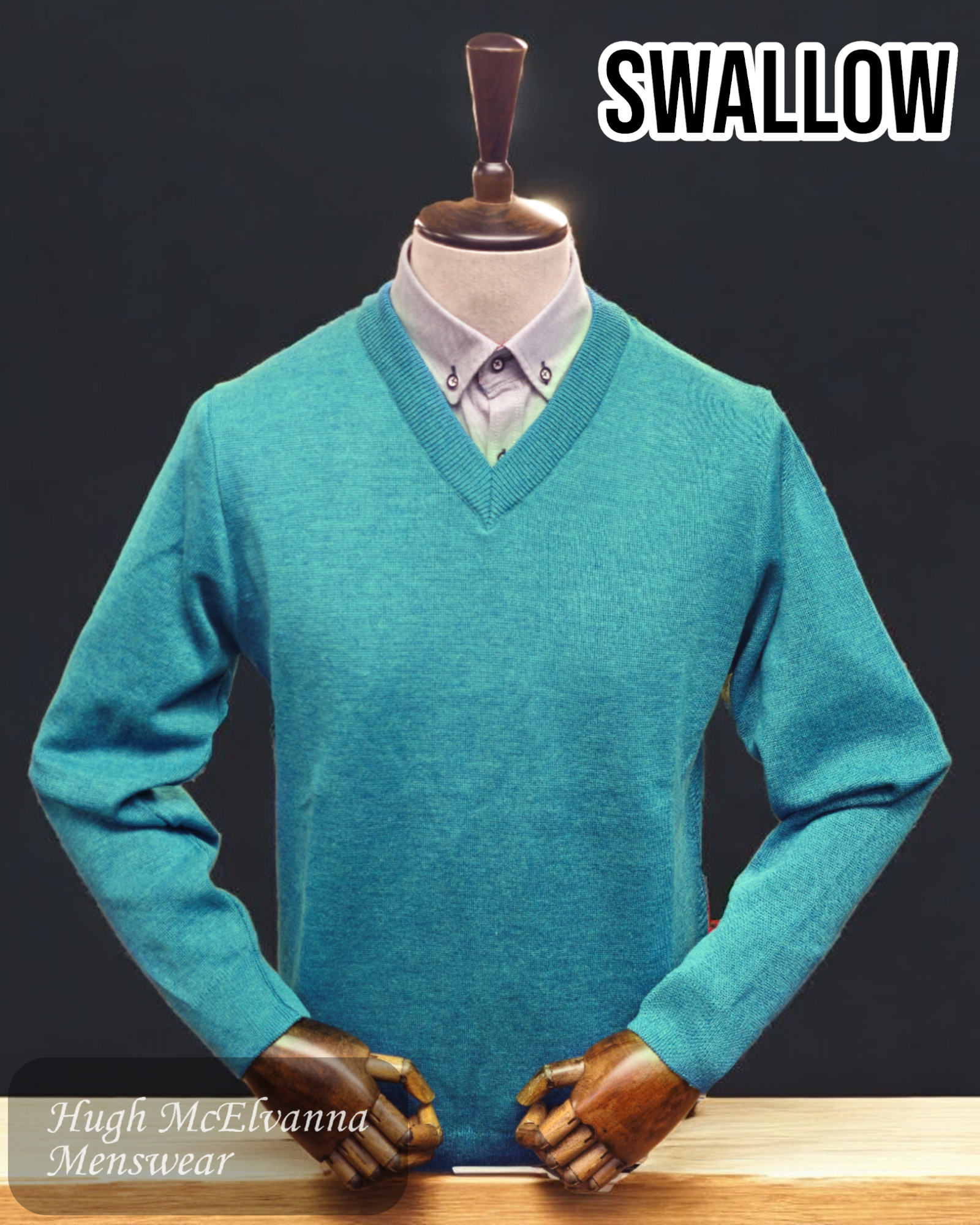 Swallow MUAR Plain V-Neck Sweater - Hugh McElvanna Menswear 