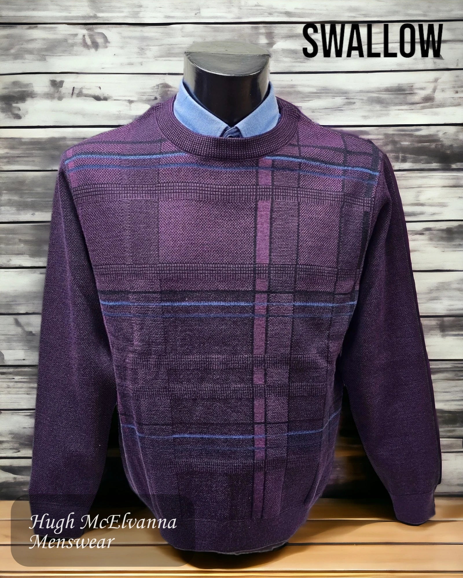 Men's Heather Jumper Round Neck Design Pullover by Swallow Knitwear - Hugh McElvanna Menswear 