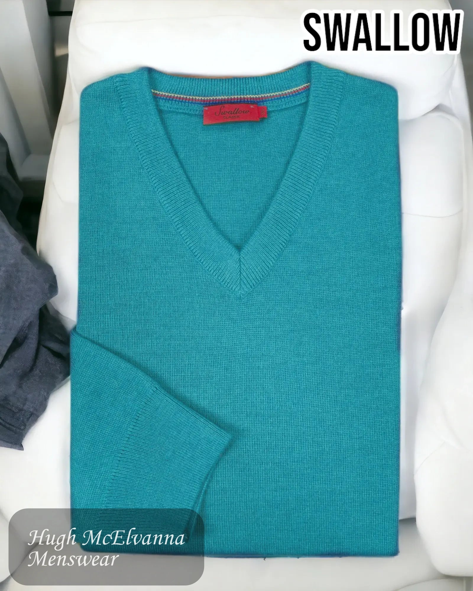 Swallow Tiffany Blue 10GG V-Neck Pullover - Hugh McElvanna Menswear 