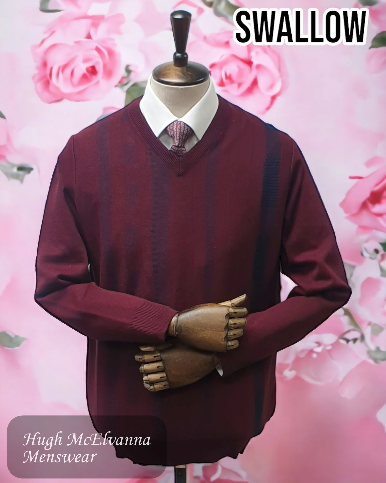 Swallow V-Neck Wine Pullover - AW22.07 - Hugh McElvanna Menswear 