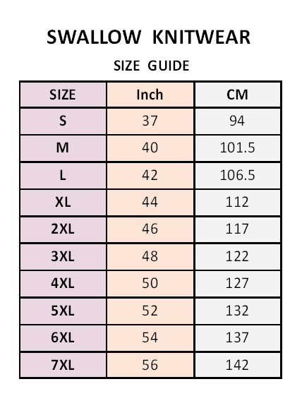 Swallow knitwear size guide