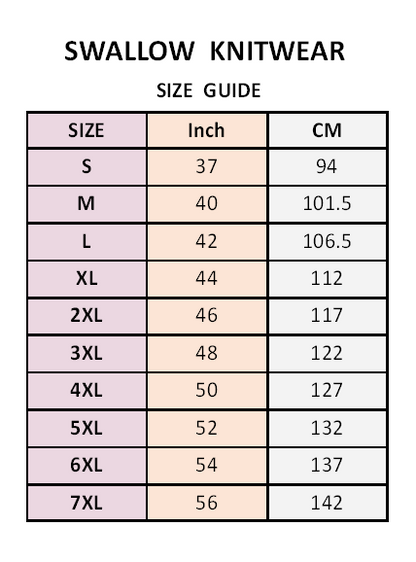 Swallow knitwear size guide