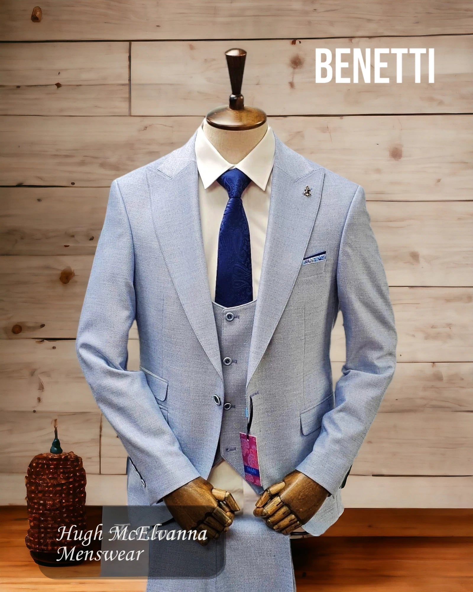 TRAVIS Mens Suit - Smoke Blue Fashion SLIM FIT Style: NAPOLI - Hugh McElvanna Menswear 