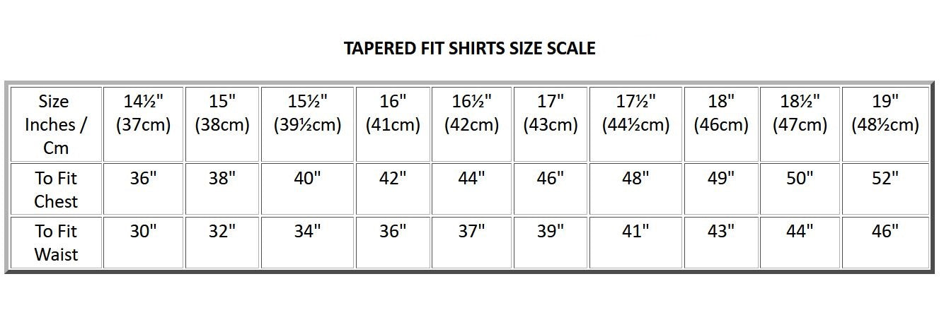 Tapered Fit Shirt Size Guide