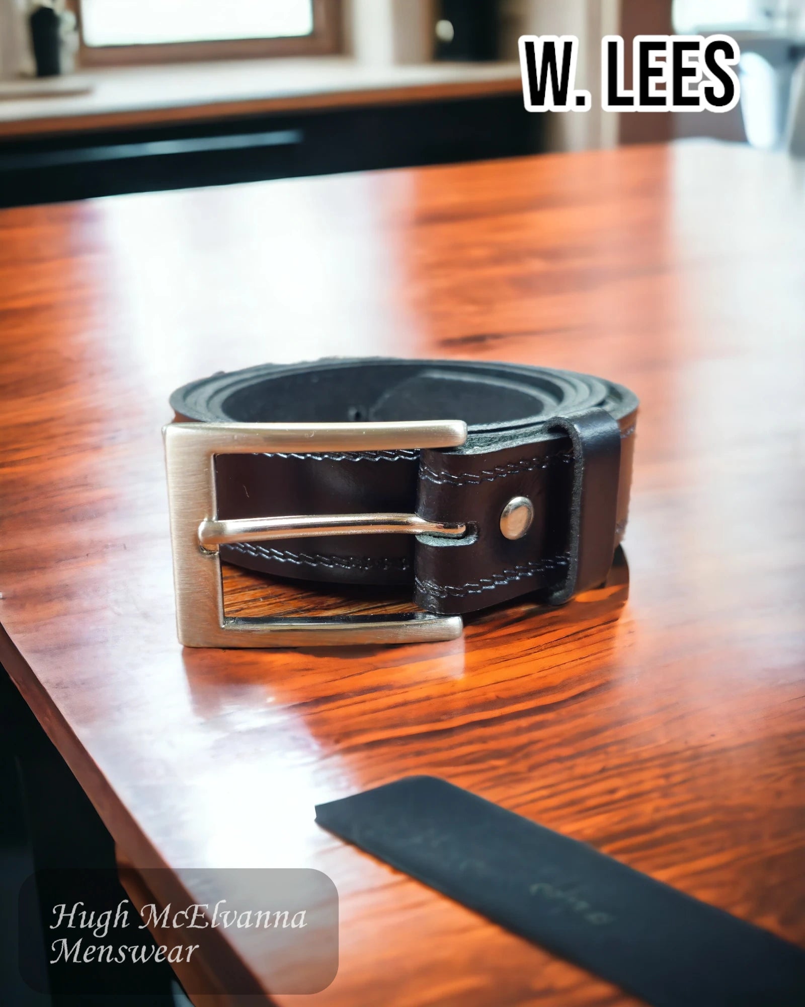 W. Lees Black 30mm Leather Belt - Hugh McElvanna Menswear 