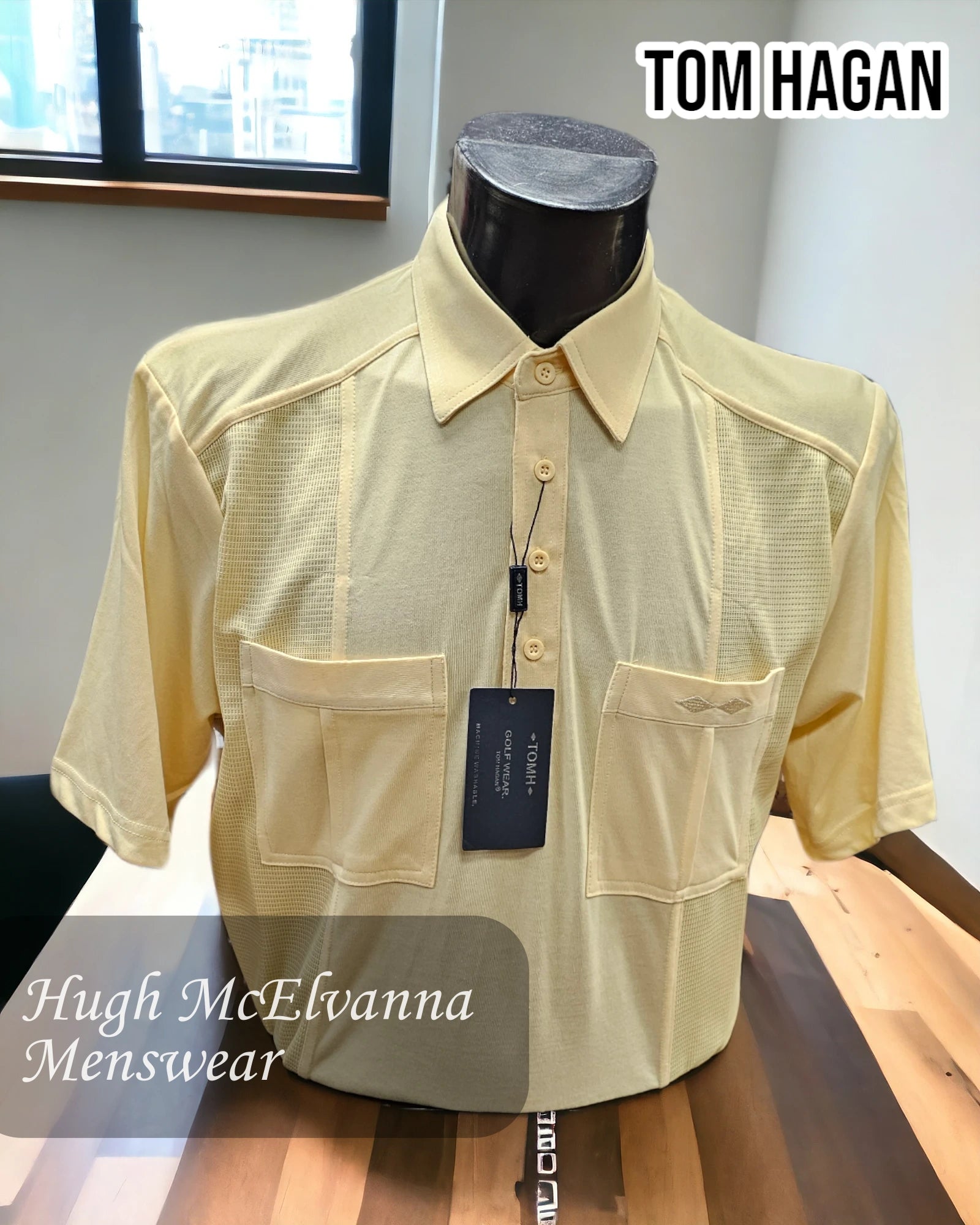 Lemon Golf Shirt With Mesh Side Design & Twin Pockets by Tom Hagan Style: 975 - Hugh McElvanna Menswear 