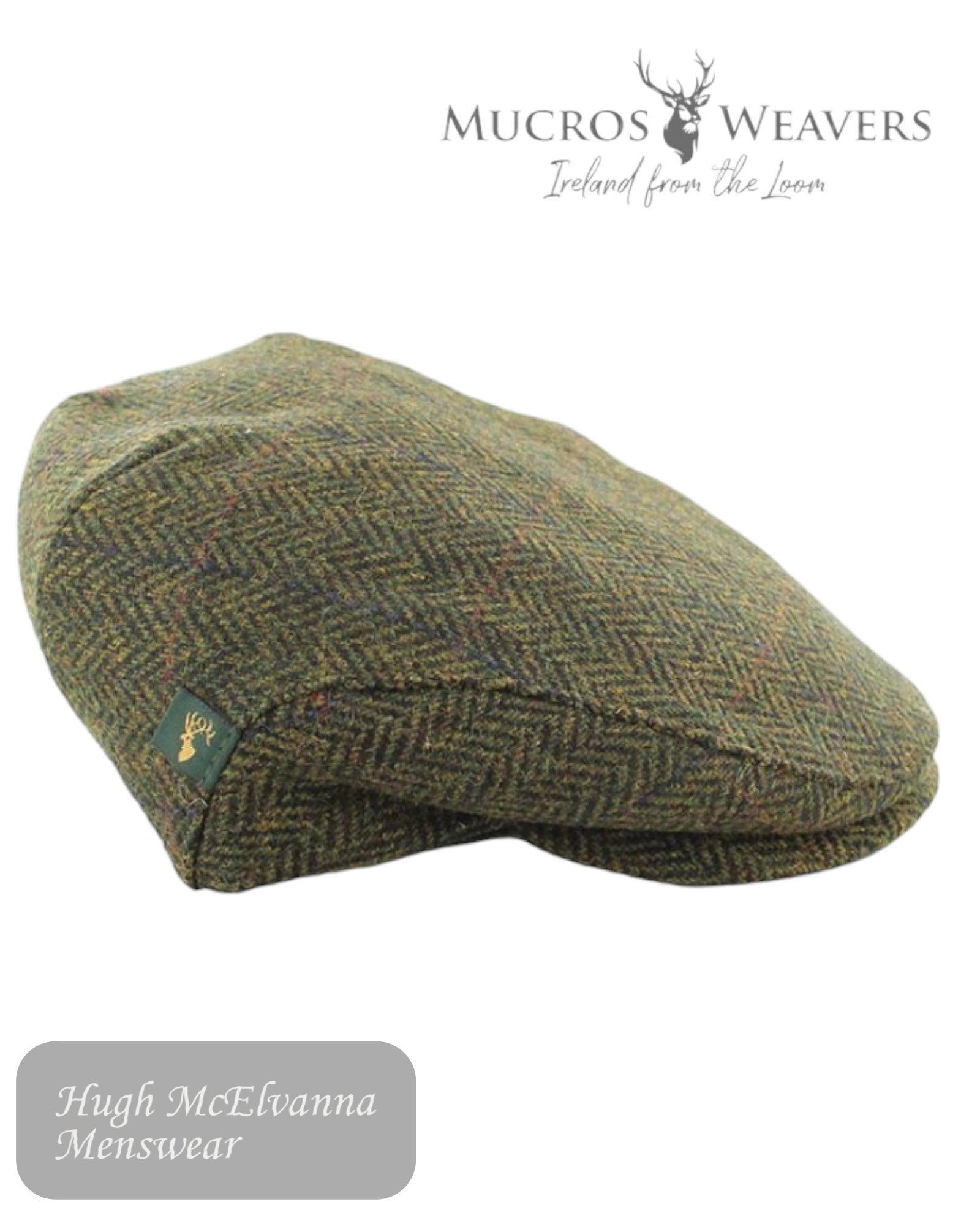 Embrace timeless Irish craftsmanship with the Mucros Trinity Green Irish Tweed Cap, a classic men's flat cap handcrafted in Killarney, County Kerry, by Mucros Weavers.