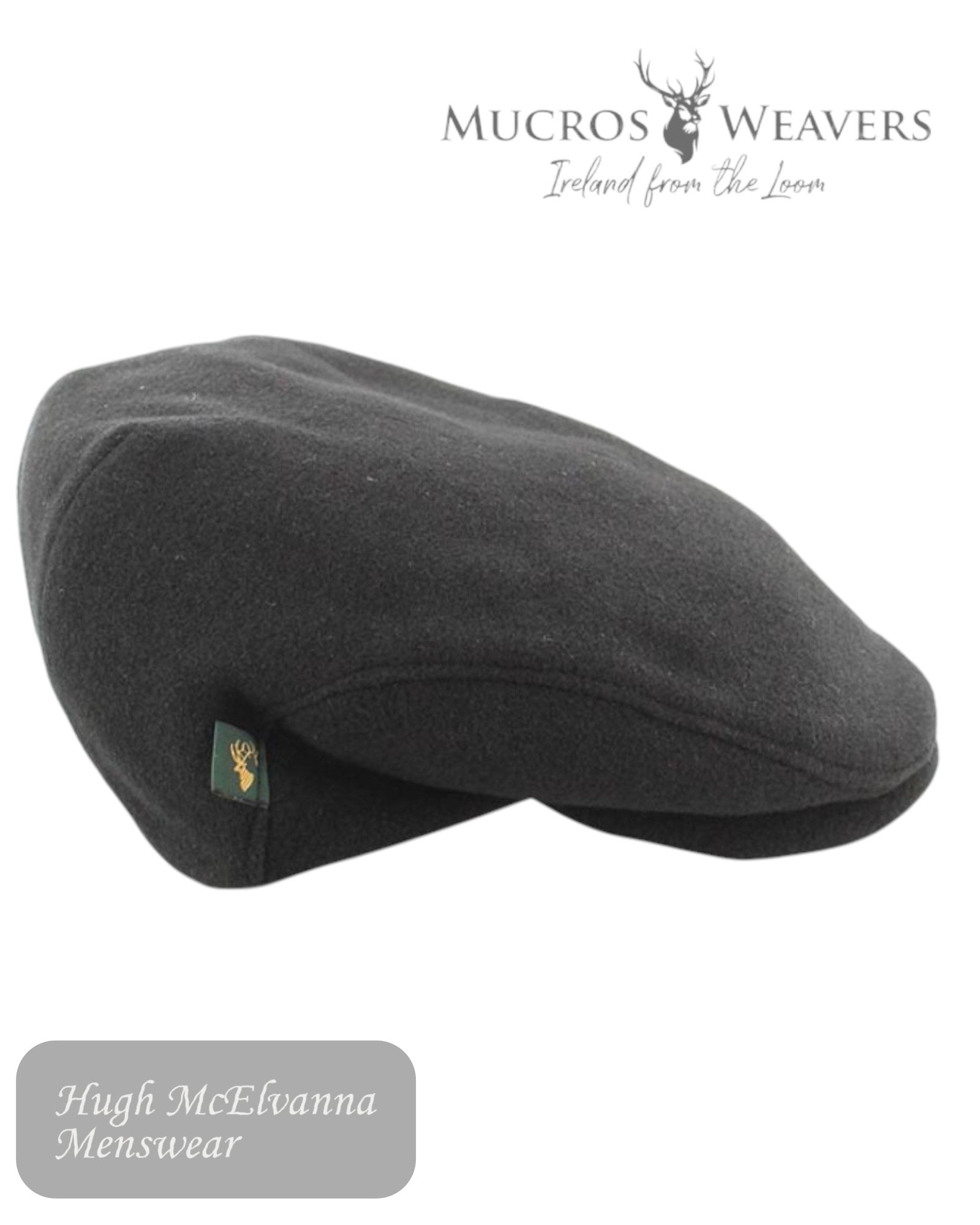 Discover the timeless elegance of Irish craftsmanship with the Mucros Trinity Black Irish Tweed Cap, a traditional men's flat cap expertly handcrafted in County Kerry, Ireland.