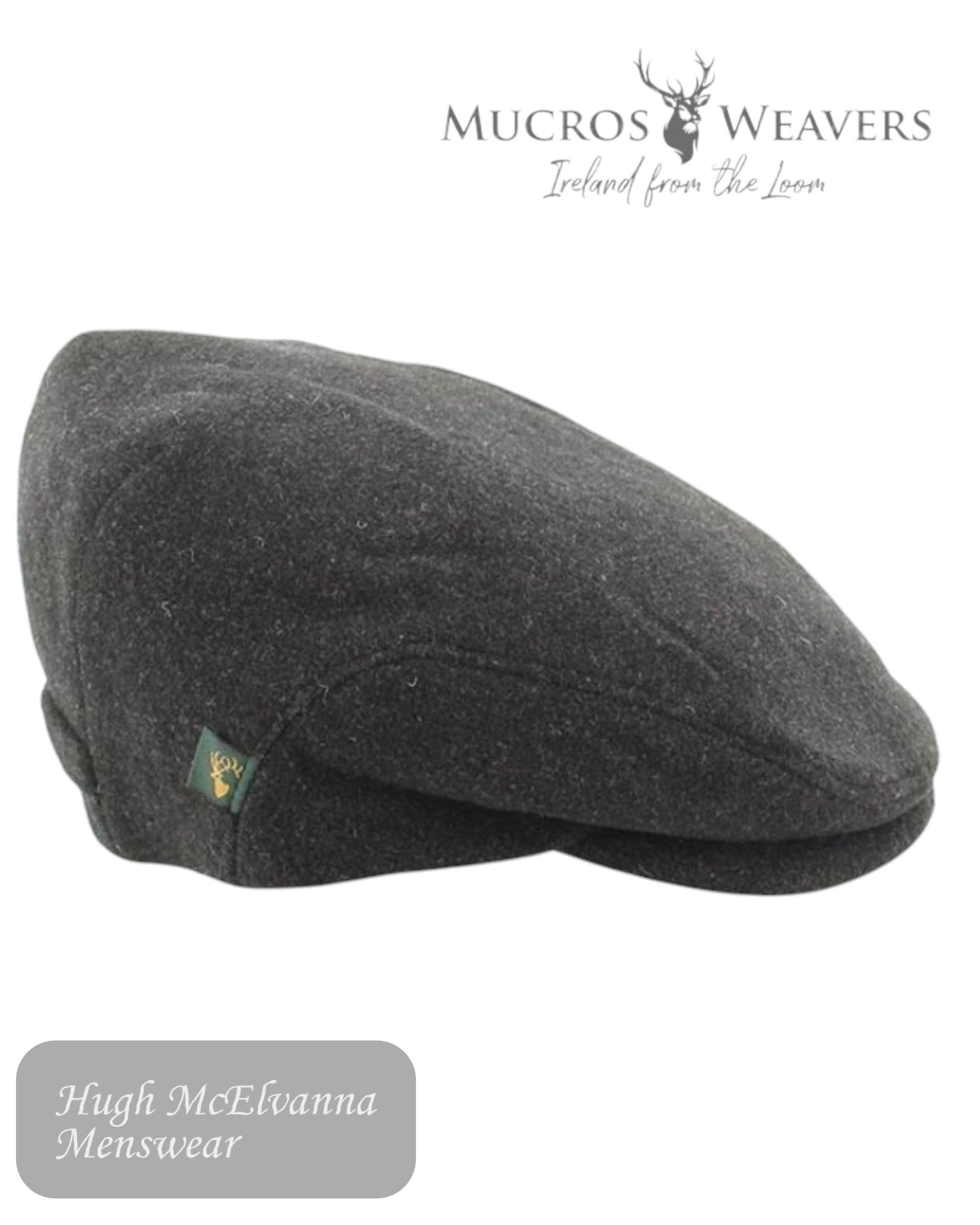 Discover authentic Irish heritage with the Mucros Trinity Charcoal Irish Tweed Cap, a timeless men's flat cap crafted from 100% pure Irish wool.