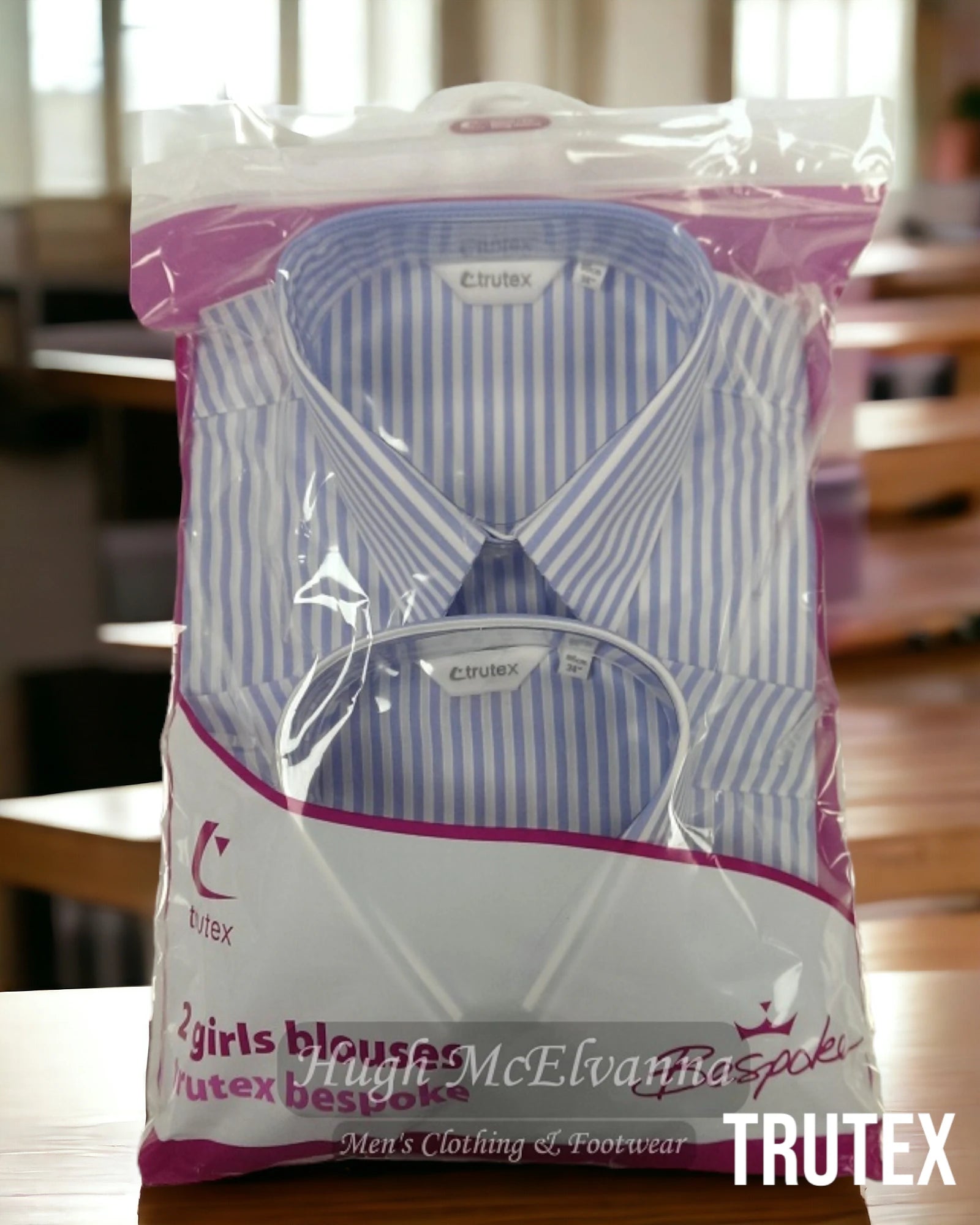 Girls Twin Pack 6th Year Stripe Blouse by Trutex - Hugh McElvanna Menswear 