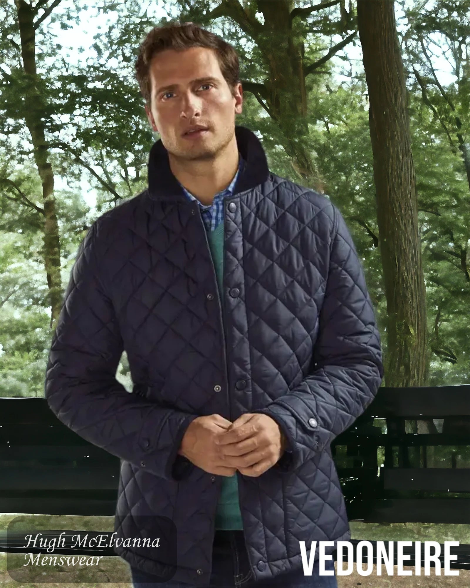 Men's Navy Quilted Jacket by Vedoneire Style: 3172 - Hugh McElvanna Menswear 