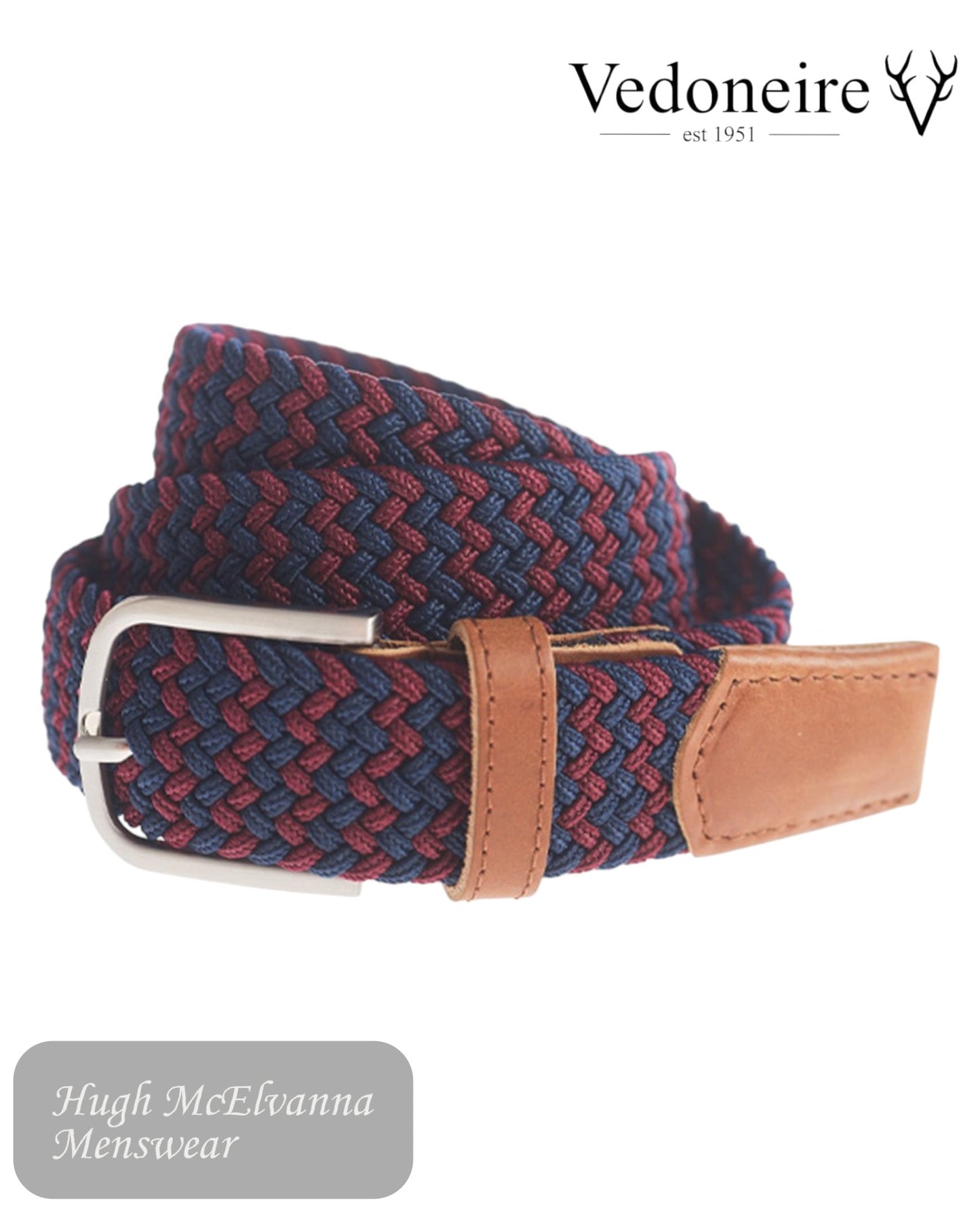 Mens Vedoneire Braided Red Stretch Belt, Style 9002. This versatile accessory seamlessly blends fashion and function, offering an ideal combination of comfort and trendsetting design.