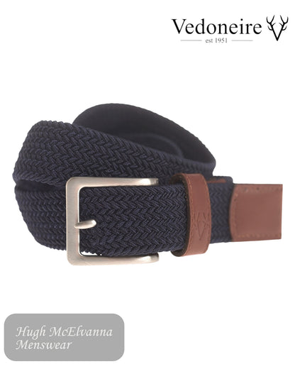 Mens Vedoneire Solid Navy Stretch Belt, Style 9002. This versatile accessory seamlessly blends fashion and function, offering an ideal combination of comfort and trendsetting design.