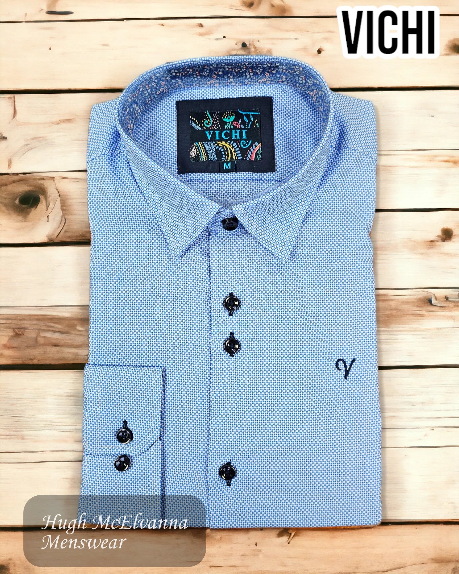 Design Tailored Fit BLUE Shirt by Vichi Style: RON 2257 - Hugh McElvanna Menswear 