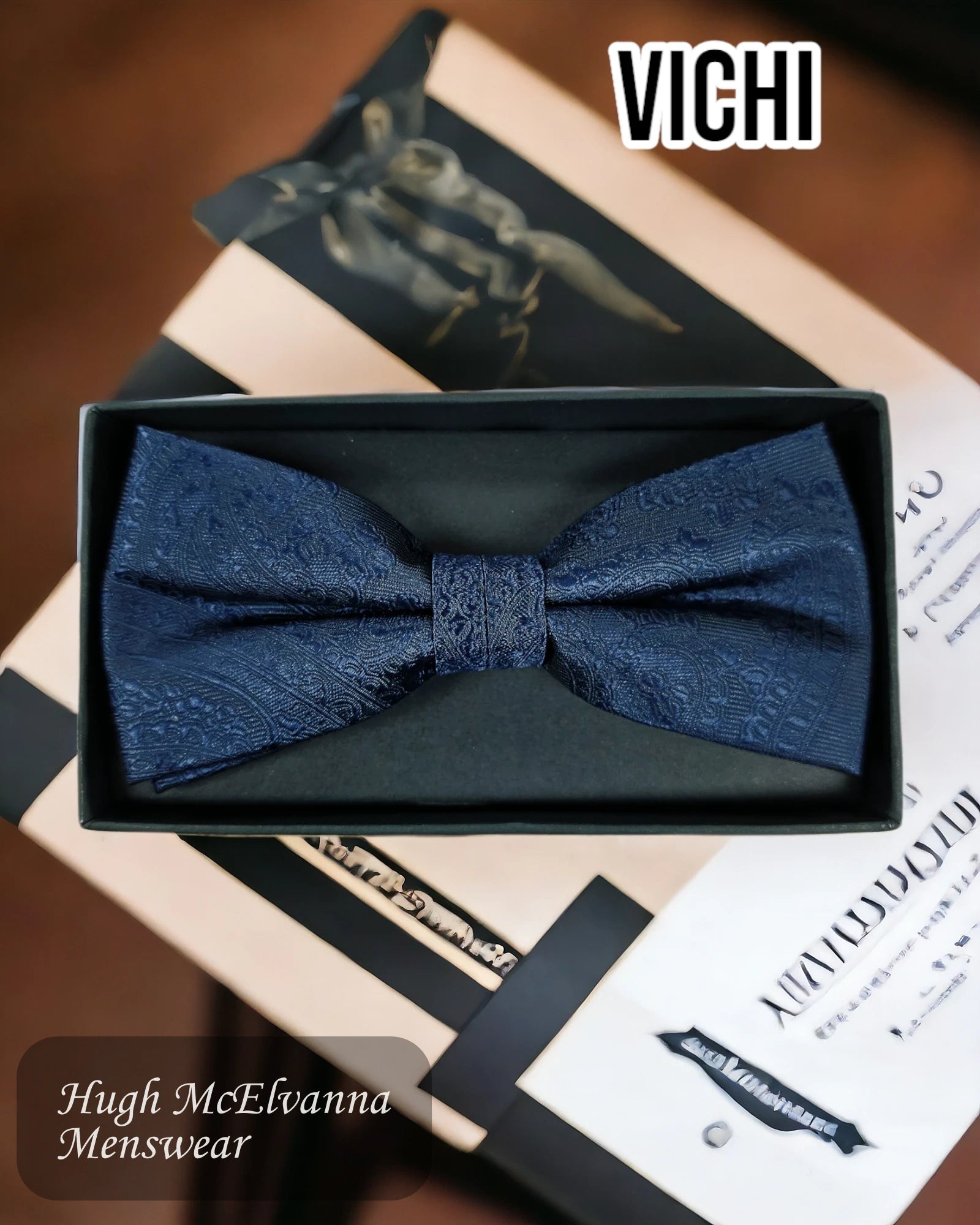 NAVY Bow Tie & Pocket Square Set - MB90E