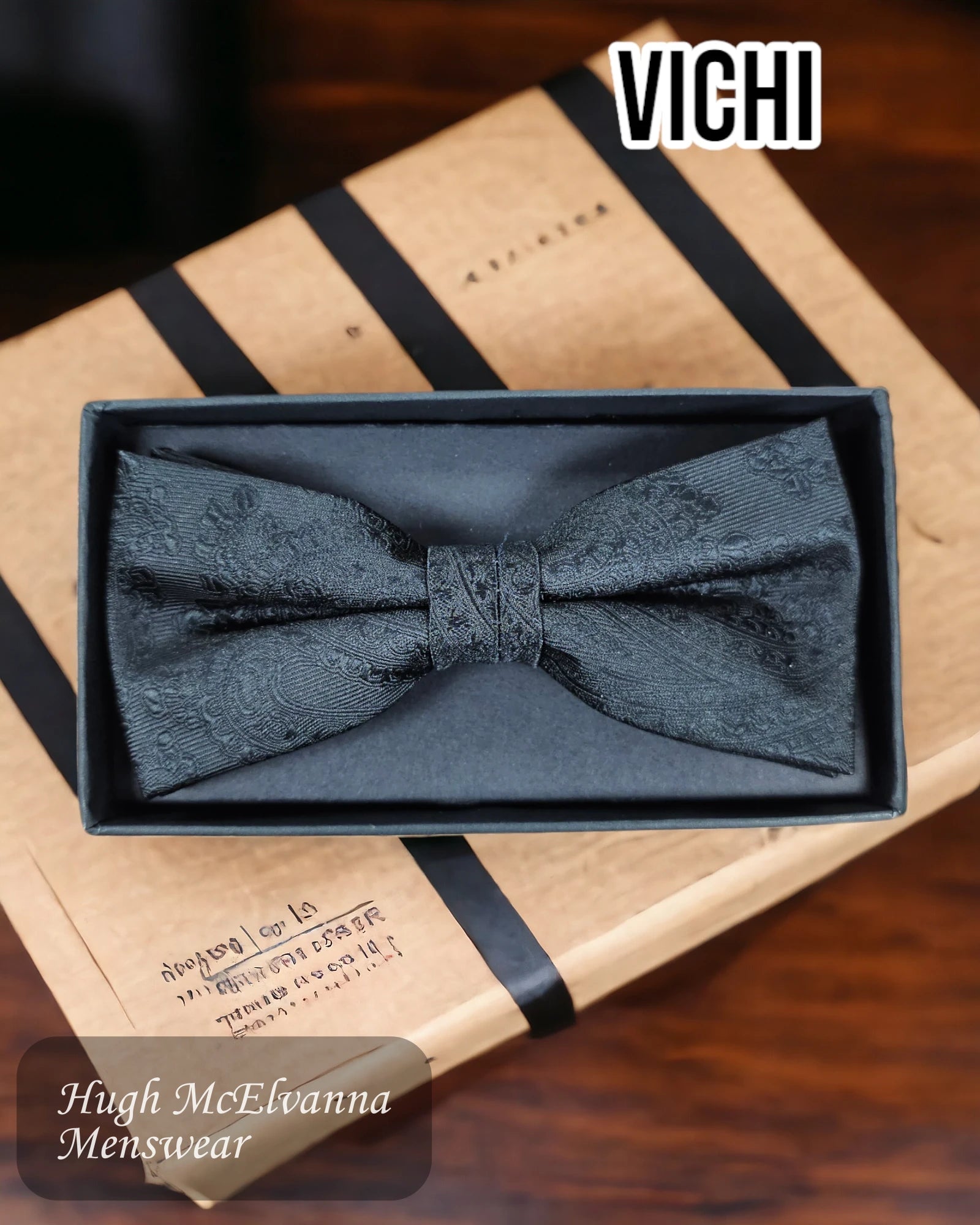 Black Bow Tie & Pocket Square Set - MB90G - Hugh McElvanna Menswear 