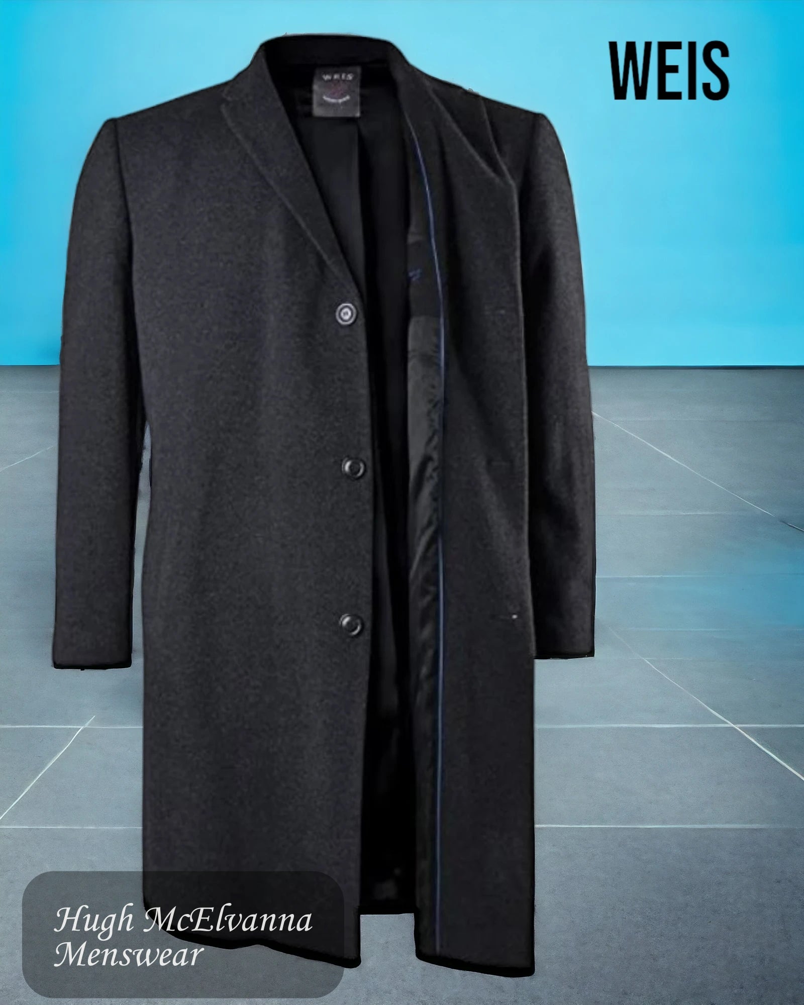 WEIS- Charcoal Wool & Cashmere Overcoat - Hugh McElvanna Menswear 