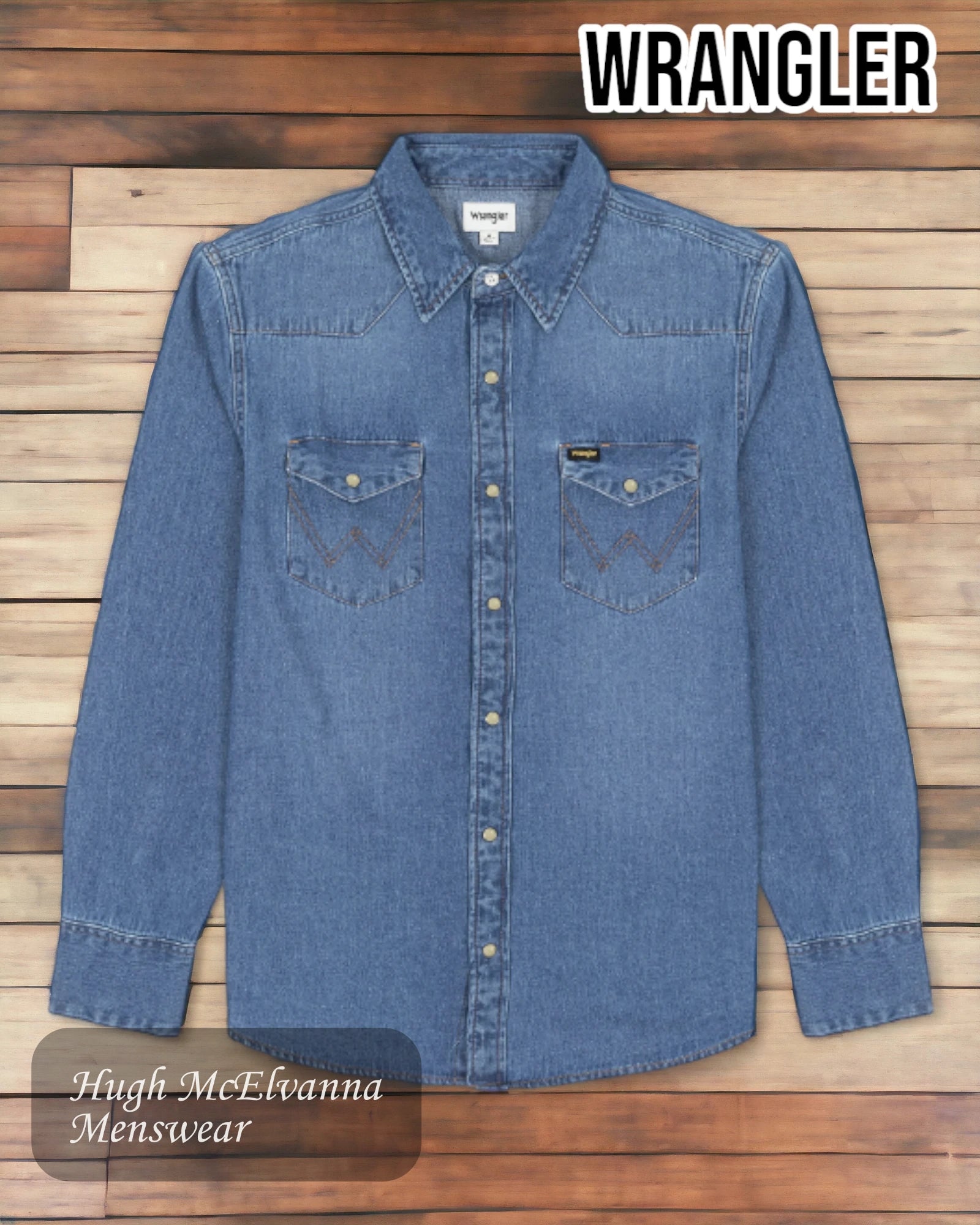 Wrangler Denim Mid Stone Shirt - WRG 27MW - Hugh McElvanna Menswear 