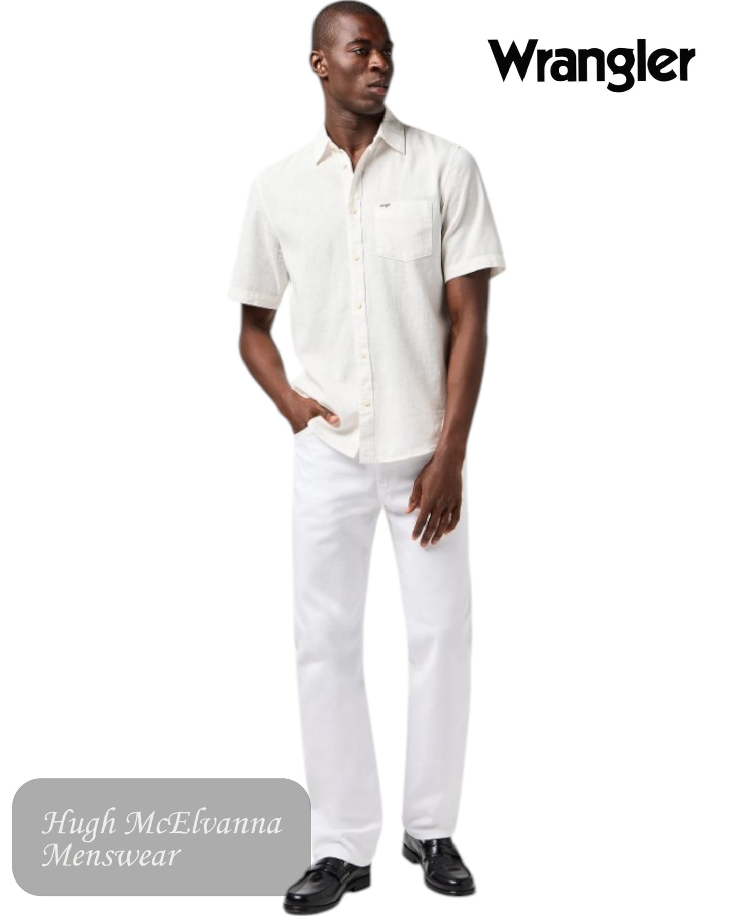 Wrangler White Short Sleeve Shirt – Breathable Cotton-Linen for Warm Weather Comfort