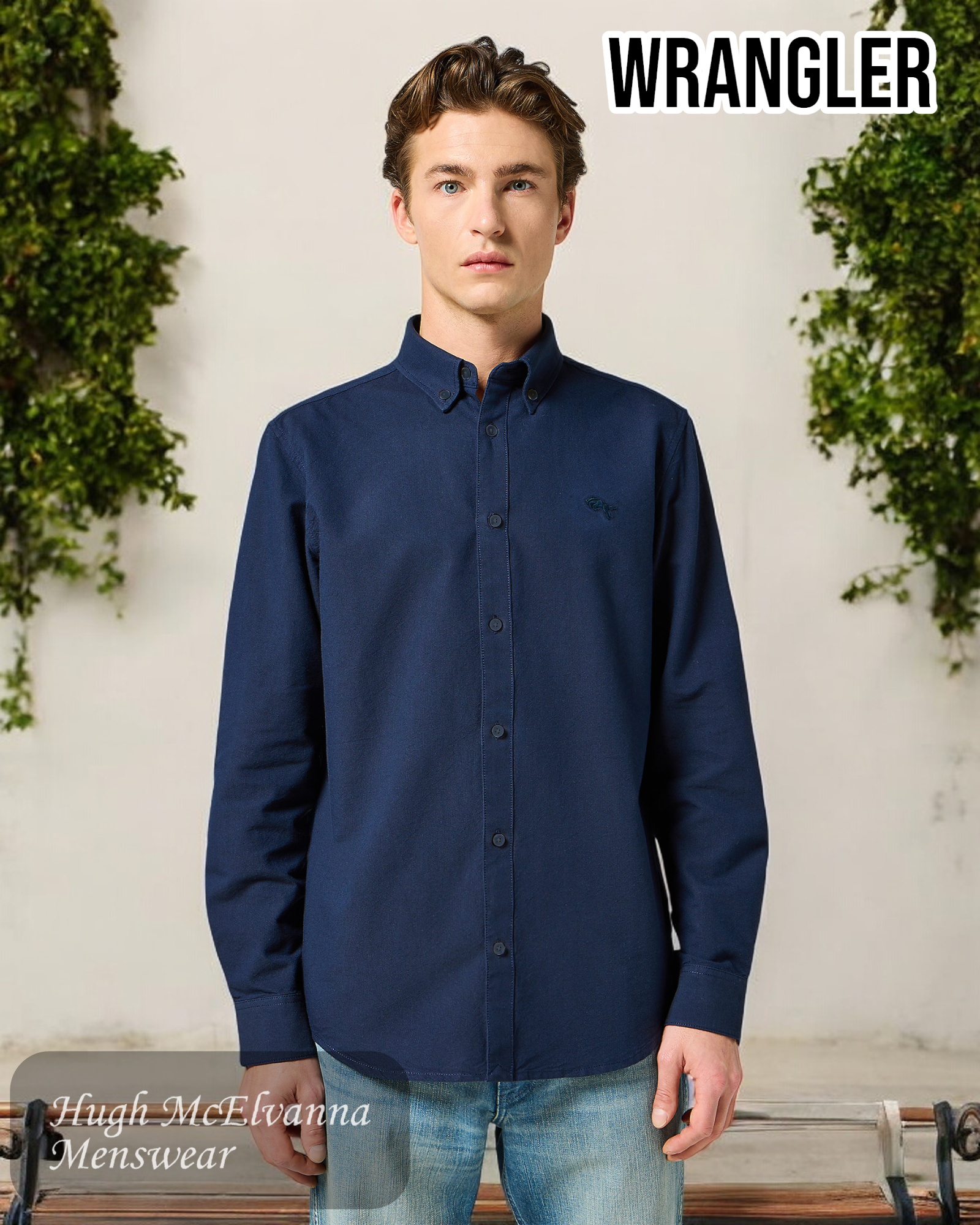 Navy Oxford Shirt by Wrangler - Hugh McElvanna Menswear 