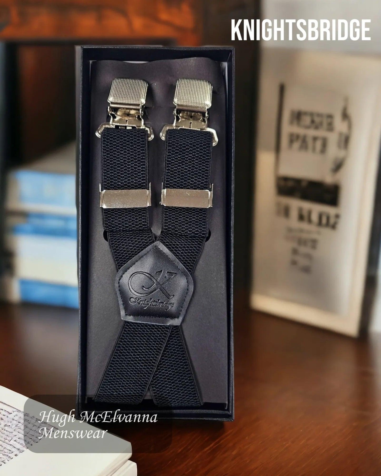 Knightsbridge BLACK Luxury Clip-On Braces - Hugh McElvanna Menswear 