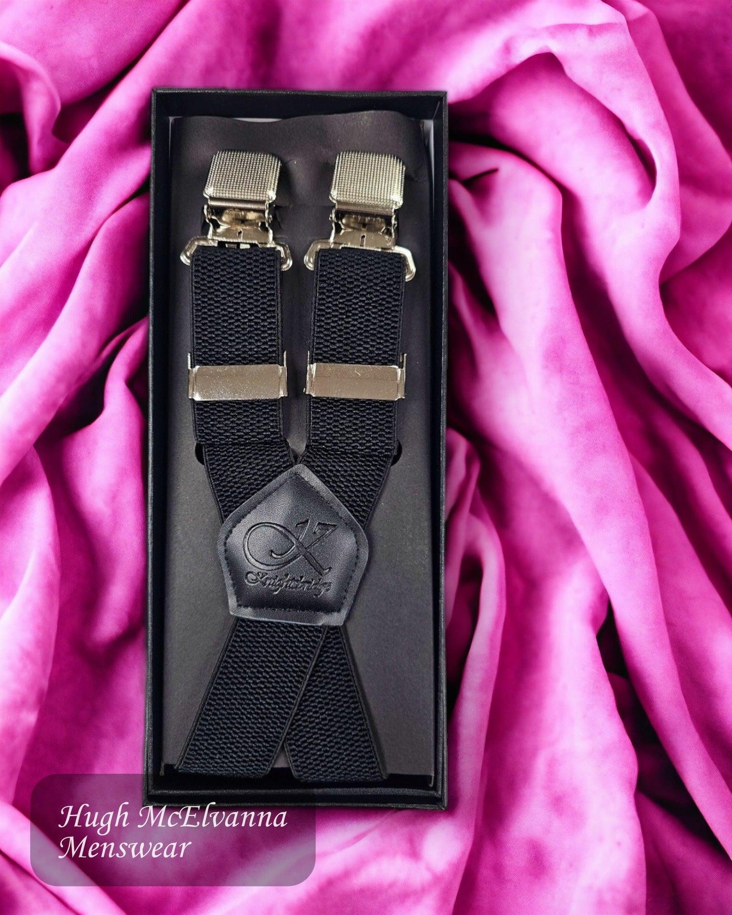 Knightsbridge BLACK Luxury Clip-On Braces - Hugh McElvanna Menswear 