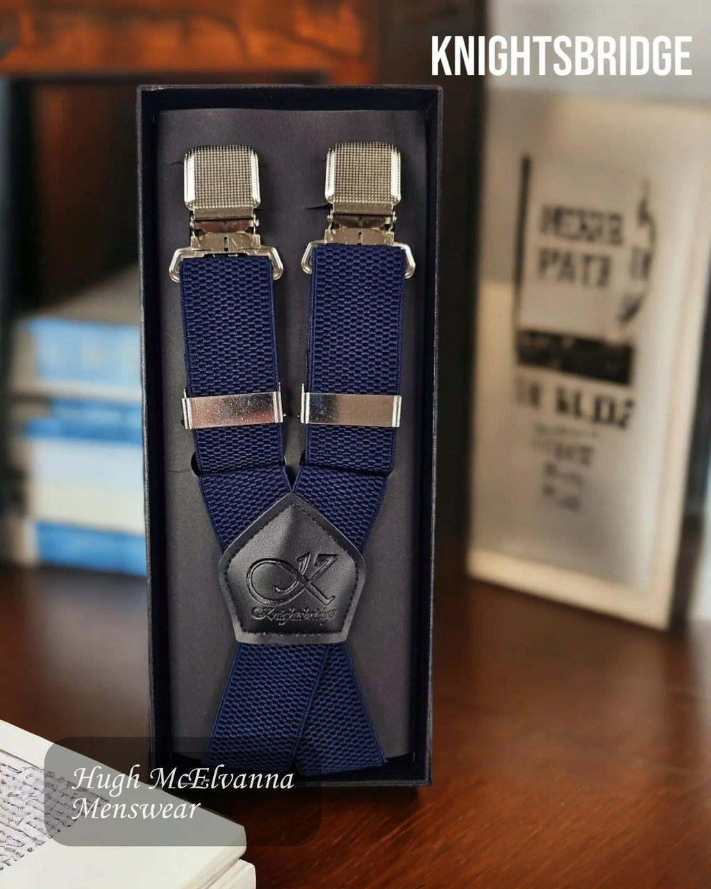 Knightsbridge NAVY Luxury Clip-On Braces - Hugh McElvanna Menswear 