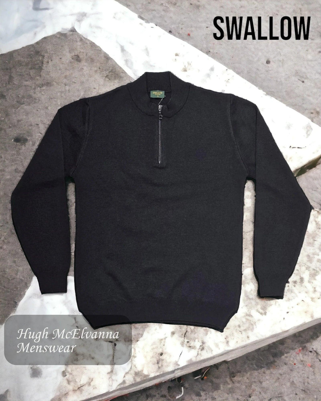 Mens Black Quarter Zip Jumper - Hugh McElvanna Menswear 