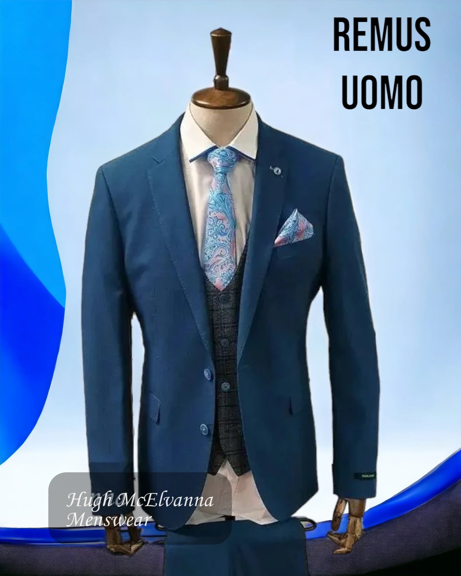 Remus Uomo Blue Slim Fit Suit With Contrast Waistcoat Style: 21651/26 - Hugh McElvanna Menswear 