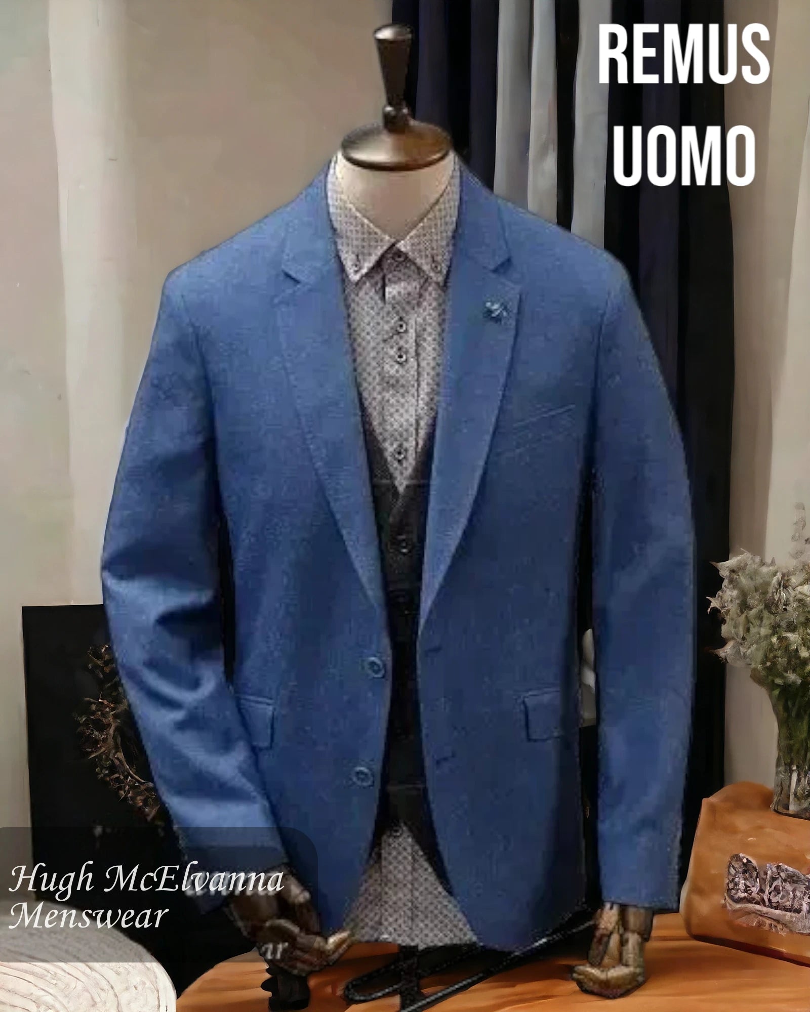 Remus Uomo Men's Blue Linen Rich Fashion Blazer Style: 11561-26 - Hugh McElvanna Menswear 