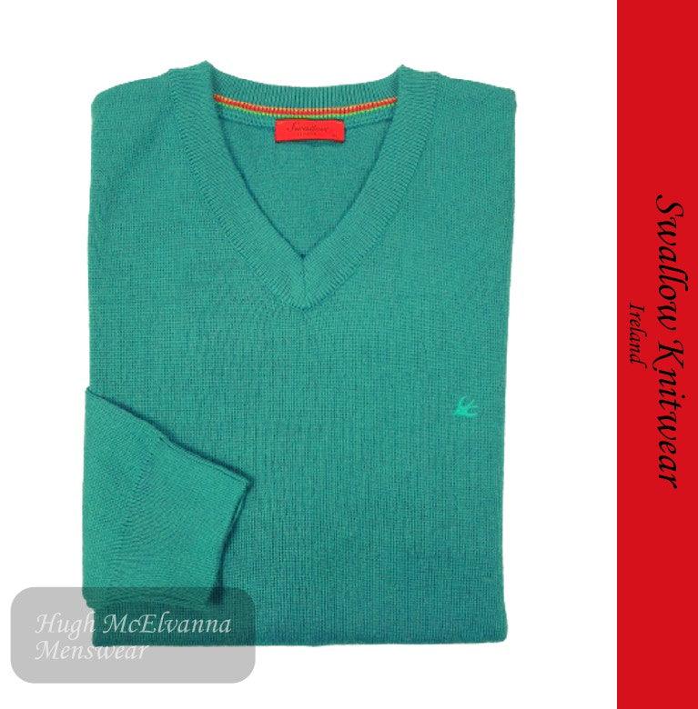 Men's Sea Green V-Neck Pullover by Swallow Style: 10GG Hugh McElvanna Menswear - Hugh McElvanna Menswear 