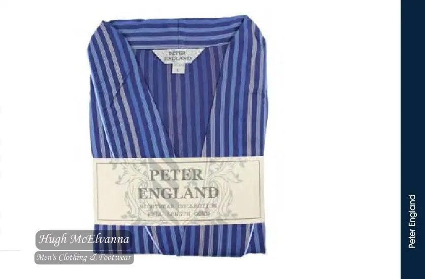 Peter England Navy Satin Stripe Poplin Dressing Gown Style: PE3514-058 Hugh McElvanna Menswear - Hugh McElvanna Menswear 